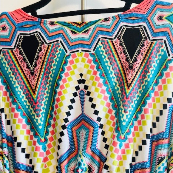 SNAP Dress Maxi S/L Summer Bright Geo Pink Multi Print Stretchy NWT Sz M - Picture 9 of 14